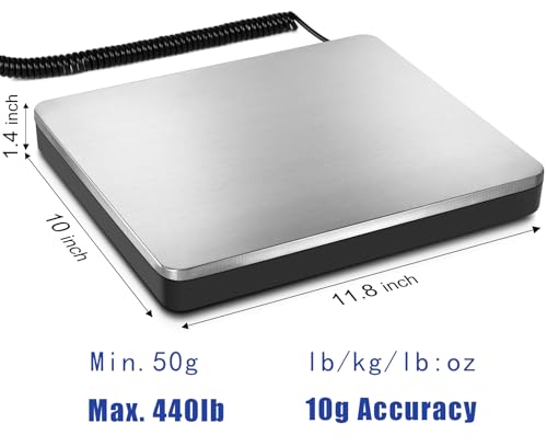 Fuzion Shipping Scale 440lb x 10g Accuracy, Postal Scale with Hold/Tare, Digital Shipping Scale for Packages Small Business, Luggage, Battery & AC Adapter - size: 440LB/10g