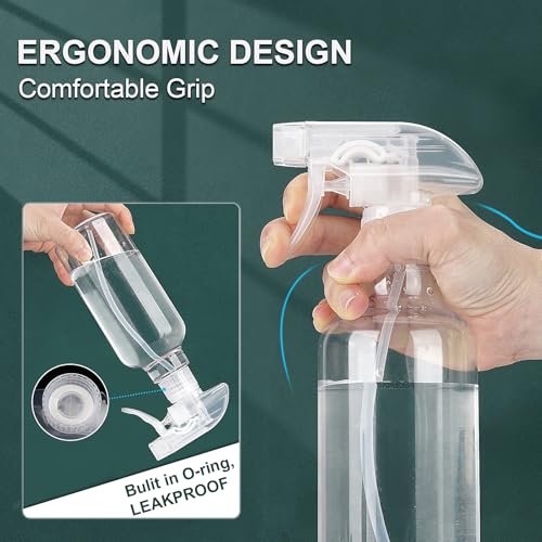 16.9oz/500ml Plastic Spray Bottles 1 Pack, Adjustable Mist/Stream | Refillable heavy duty spray containers for plants, cooking, hair care and household cleaning - color: 16.9oz-Clear