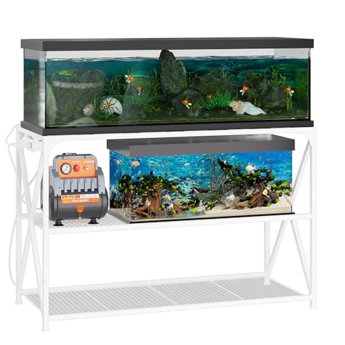 55-75 Gallon Fish Tank Stand, 49.2 x 19.7x 31.5 Inch,Industrial Aquarium Stand with Power Outlet and Switch, Turtle Tank, Reptile Terrariums and Breeder Tank Stand, White - color: White