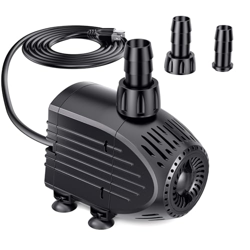 Ultra Quiet Submersible Water Pump 400GPH Size 5.0Lx3.3Wx3.4H in | 35W Fountain Pump with Dry Burning Protection, 10ft Cord, 8ft High Lift for Fountains, Waterfall, Aquariums KF205 - size: 400GPH