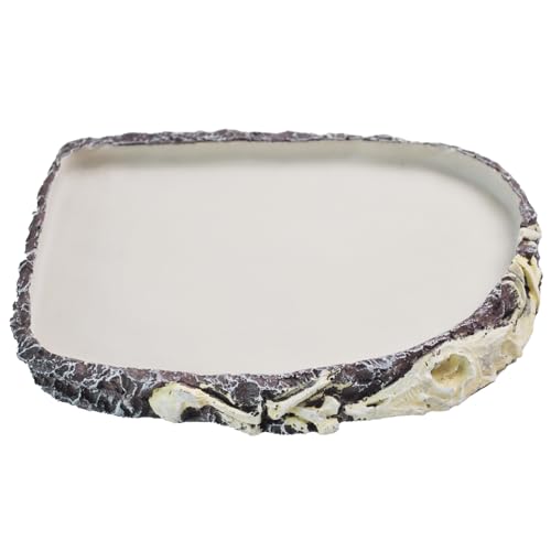 Reptile Water Food Bowl Resin Rock,Flat Tortoise Water Feeding Plate Bowl Reptile Habitat Terrarium Enclosure Tank Accessories for Turtle Bearded Dragon Lizard Gecko Chameleon