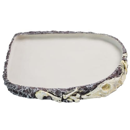 Reptile Water Food Bowl Resin Rock,Flat Tortoise Water Feeding Plate Bowl Reptile Habitat Terrarium Enclosure Tank Accessories for Turtle Bearded Dragon Lizard Gecko Chameleon