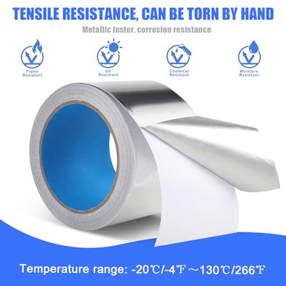 Romeda Aluminum Foil Tape, 3 inch x 65 Feet (3.9 mil), Insulation Adhesive Metal High Temperature Heavy Duty HVAC Tape, Silver for Ductwork, Dryer Vent, HVAC - size: 3 inch x 65Ft