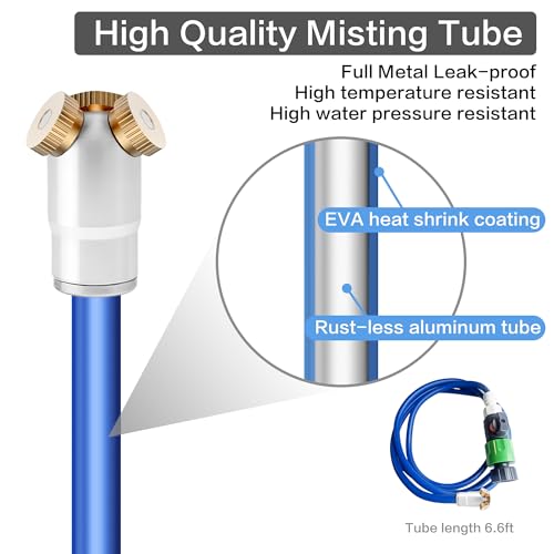 HAOWIN Misters for Outside Patio with Full Metal Misting Head and Shut-off Valve, 3 Nozzles Fine Mist Leakproof 6.6FT Aluminum Hose Mister, Misting System for Outdoor Greenhouse Chicken Coop Trampolin