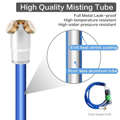 HAOWIN Misters for Outside Patio with Full Metal Misting Head and Shut-off Valve, 3 Nozzles Fine Mist Leakproof 6.6FT Aluminum Hose Mister, Misting System for Outdoor Greenhouse Chicken Coop Trampolin