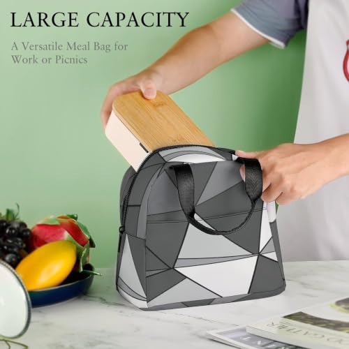 Stylish Geometric Insulated Lunch Bag for Women Men, Large Capacity Thermal Lunch Tote Bag with Handle - color: Stylish Geometric