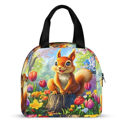 Spring Squirrel Flowers Lunch Bag for Women Men | Insulated Lunch Box Leakproof Food Meal Containers Reusable Foldable 6L Capacity Lunch Tote Bags for Work Picnic Travel - color: style-10
