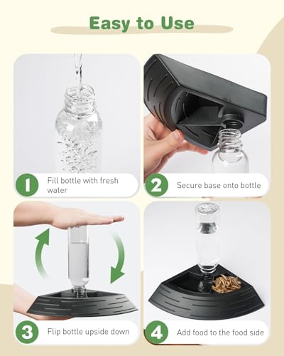 Pawfly Reptile Water Bowl, Tortoise Water Dish, Bearded Dragon Water Bowl, Reptile Food Feeder, Automatic Water Dispenser, Feeding Accessories for Turtle, Gecko, Lizard & Chameleon, Black