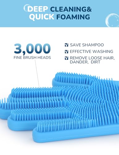 Pecute Silicone Pet Grooming Gloves for Washing Cats Dogs Bath Brush | Extended cuff, 3,000 soft bristles, Gentle massage & deshedding, Dishwasher safe, For large/thick coats, Home/car cleaning - size: X-Large