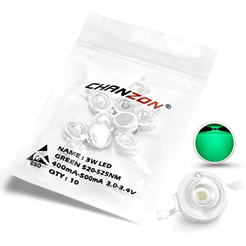 CHANZON 10 pcs High Power Led Chip on Board 3W Green | (400mA - 500mA / DC 3V - 3.4V / 3 Watt) Super Bright Intensity SMD COB Light Emitter Components Diode Bulb Bead DIY Lighting - color: H) Green
