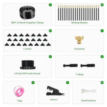 80FT Drip Irrigation System for Garden – Automatic Watering Kit with Solid Brass Metal Connectors, 360° Bendable Tubing &22 Adjustable Nozzles for Greenhouse, Lawn, Yard & Plants - size: 80 FT