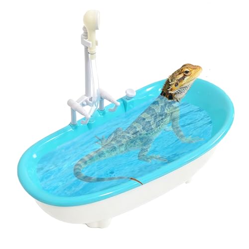 Bearded Dragon Pool with Faucet, Mini Reptile Bath Tub Accessories | Gentle circulating water flow for soaking and hydration designed for young bearded dragons geckos lizards and small reptiles