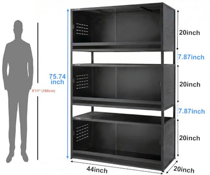 3-Tier Stackable 44x20x20 76 Gallon PVC Reptile Enclosure System, Three Habitats with Spacer Kits