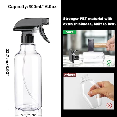 12oz/350ml Plastic Spray Bottles 1 Pack, Adjustable Mist/Stream | Refillable heavy duty spray containers for plants, cooking, hair care and household cleaning - color: 16.9oz-BlackClear