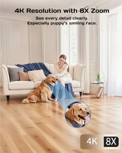 VIMTAG 4K 8MP Pan/Tilt Indoor Camera for Pet/Dog/Cat/Baby/Nanny/Home Security with Phone APP, Motion Tracking, Night Vision, 2-Way Audio, AI Detection, 5G/2.4GHz WiFi, Cloud & SD Card, Works w/Alexa - size: 4K-2Pack