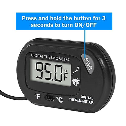 Digital Aquarium Thermometer with LCD Display - Water-Resistant Sensor Probe and Suction Cup for Fish and Reptile Tanks (Fahrenheit/Celsius) - size: 1 PCS