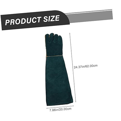 2Pcs Cowhide Pet Training Gloves Bite Protective Gloves for Reptiles Animals Dark Green Comfortable Flexible Design for Handling