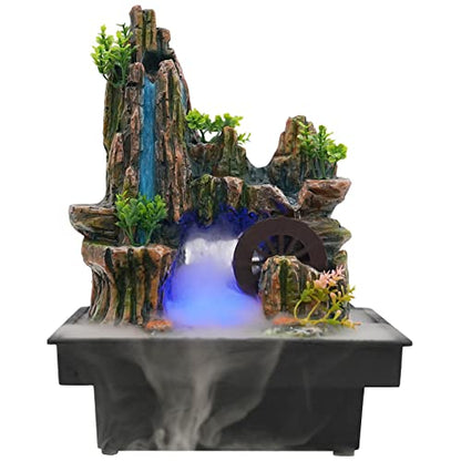 Indoor Fountain Rockery Tabletop Fountain with an Atomizer Elaxation | Water Feature Meditation Desktop Fountains for Home Office Decor or Gift 7.9''L x 7''W x 10.6''H with LED Light