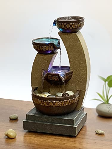11" H Golden Tiered Bowl Fountain with Color Changing LED Lights with Adapter Brown