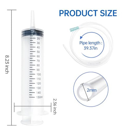 150cc Plastic Syringe - Large Syringe for Liquid with 40" Tubing, Syringes for Liquid, 4 Pack - size: 150ml