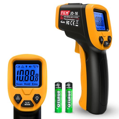FKM Infrared Thermometer Gun Non-Contact Laser Temperature Gun-58°F~1112°F | Adjustable Emissivity,Digital IR Thermometer Gun for Industrial,HVAC,Automotive,Cooking,Griddle,Pizza Oven,BBQ,Not for Human - color: Black Yellow