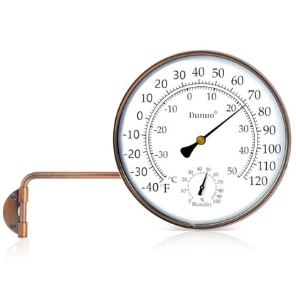 6-Inch Brass Outdoor Thermometer & Humidity Gauge, Easy-Read Dial | Weatherproof Battery-Free Analog Hygrometer, °F/°C Dual Scale, Adjustable Swivel Bracket for Patio, Window & Greenhouse - size: 6inch thermo&hygrometer