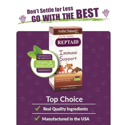 AMBER NATURALZ Reptaid for Reptiles Under 250g, Immune & Respiratory, 1 OZ | Supports immune & upper respiratory function, eye & mouth health, appetite & vitality. Formulated for pets under 250g. - size: 1 oz