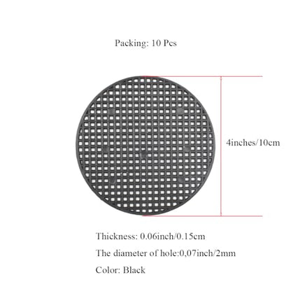 HAHIYO 10PCs 4Inch/10Cm Black Round PP Plastic Flower Pot Hole Mesh Pad Bottom Grid Mat Bonsai Drainage mesh Hole Screens Gasket Prevent Soil Loss Breathable Gasket Drainage Netting for Bonsai - size: Round-4In-10P
