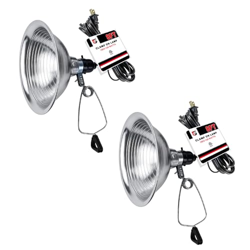 EP Clamp Lamp Light with Detachable 8.5 Inch Aluminum Reflector, 150 Watt E26 Socket (No Bulb Included), 8 Foot 18/2 SPT-2 Cord Cord, 2 Pack - size: 8