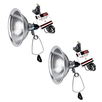 EP Clamp Lamp Light with Detachable 8.5 Inch Aluminum Reflector, 150 Watt E26 Socket (No Bulb Included), 8 Foot 18/2 SPT-2 Cord Cord, 2 Pack - size: 8