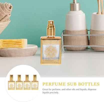 4PCS Perfume Bottle Spray Refillable Glass Spray Bottles Terrarium Travel Refillable Mini Perfume Glass Containers Packaging (Golden)