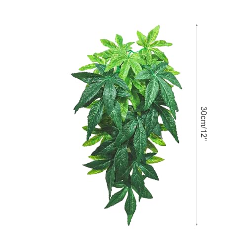 DONGKER Reptile Terrarium Plant, 12'' Artificial Hanging Plants with Suction Cups for Bearded Dragon Lizard Gecko Frogs Tank - color: Color 2