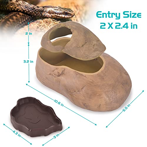 Antidious Snake Hide Cave for Gecko Shedding, Natural Rock Look Hideout, Reptiles Egg-Laying Shelters, Suitable for Maize Serpent, Green Serpent,Rat Snake and Gecko, L Size - size: Large