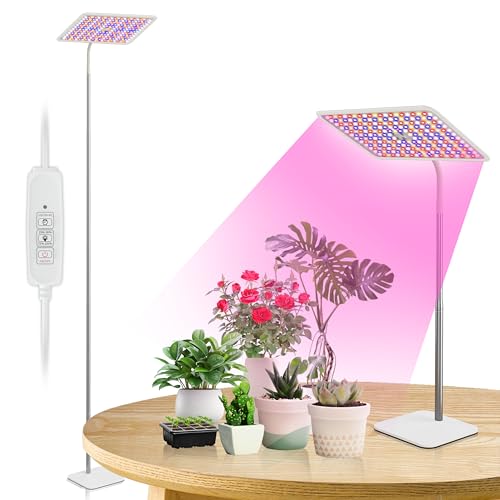 36W Grow Lights with Stand, Full Spectrum LED Plant Light, 12-59 Inch Height Adjustable Growing Lamp with Auto On/Off Timer 4H/8H/12H, 4 Dimmable Brightness | 252 LEDs Full Spectrum Plants Growing Light, 12-60" Height Adjustable Floor/Desk Lamp, 4 Dimmabl