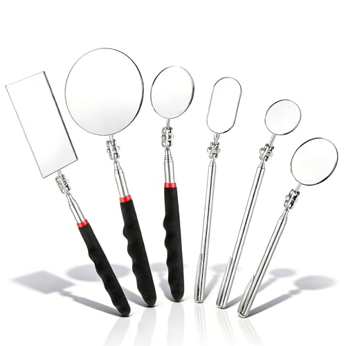 6 Pcs Telescoping Inspection Mirror Set | 360 Rotation Retractable Mechanical Mirror Tool Telescoping Inspection Mirrors Tool with Long Handle