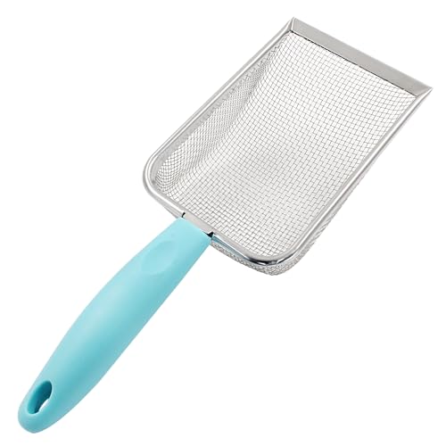 Hordion Cat Litter Scoop Stainless Steel Mesh Scooper, 2mm Mesh, Cyan | Non-Stick Coated Metal Litter Shovel Fine Sand Litter Scooper for Litter Box Kitten Pooper Lifter, - color: Cyan
