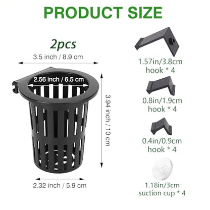 Aquarium Plant Holder 2PC with Hooks & Suction Cups, Aquatic Plant Cup for Fish Tank, Aquaponic & Aquascape Decoration, Black
