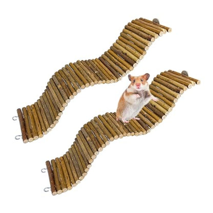 2-Pack Rat Bendy Long Suspension Bridges 15.7 x 3.9 Inch Hamster Climbing Ladder Flexible Hamster Wooden Bridge for Mouse Rat - size: 2PCS 15.7x3.9in
