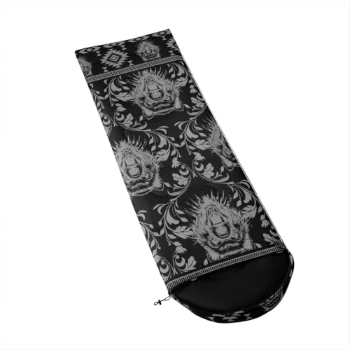 Erosebridal Longhorn Cow Skull Sleeping Bag for Kids Goth Witchy Damask Camping Blanket for Hiking Travel Hunting Sleep Bag - color: Black Grizzly Bear
