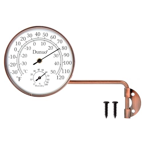 4-Inch Long Arm Brass Outdoor Thermometer & Humidity Gauge | Weatherproof Battery-Free Analog Hygrometer, °F/°C Dual Scale, Adjustable Swivel Bracket for Patio, Window & Greenhouse - size: 4inch with longer arm