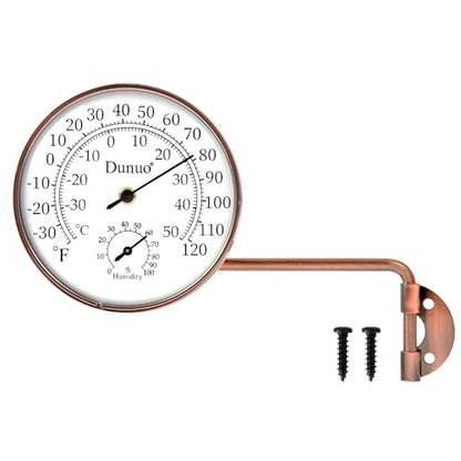 4-Inch Long Arm Brass Outdoor Thermometer & Humidity Gauge | Weatherproof Battery-Free Analog Hygrometer, °F/°C Dual Scale, Adjustable Swivel Bracket for Patio, Window & Greenhouse - size: 4inch with longer arm