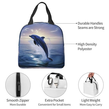 Insulated Lunch Bag Elegant dolphin Lunch Box for Women Men Reusable Leakproof Lunch Cooler Bag for Office Picnic - color: Elegant Dolphin