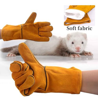 Sugar Glider Bite Proof Gloves Leather Long Animal Handling Glove for Dog Cat Scratch Bird Hedgehog and Hamster