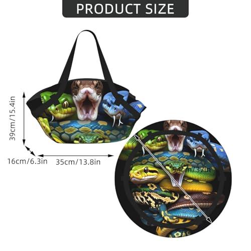 Colorful Viper Snake Print Foldable Camping Tote Bag, Packable Picnic Mat And Beach Tote