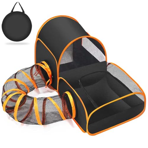Tailtastic Indoor/Outdoor Cat Playpen with Surround Tunnel 2 Zones Black | escape-proof enclosed enslosure,lightweight foldable for travel, ideal for indoor cats, multi-cat homes & birthing - color: BLACK