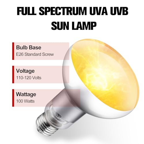 100W Reptile Heat Lamp Bulb Full Spectrum UVA UVB Sun Lamp | Basking Light for Bearded Dragon, Mercury Vapor Bulb for Reptiles and Amphibians - size: 100W