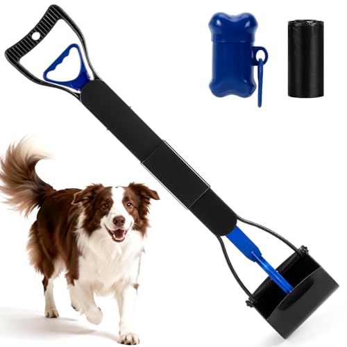 32" Long Handle Dog Pooper Scooper with Bag Attachment for Large/Small Dogs | Long Handle,Foldable,Easy to Clean,No Need to Bend Over, Suit for All Surface