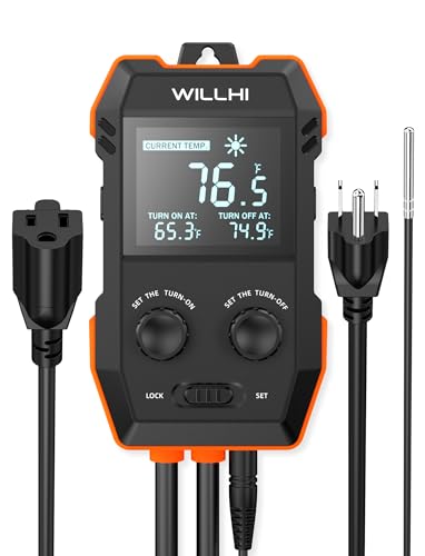 WH2408 Temperature Controller 10A 1200W, Digital Thermostat Controlled Outlet Plug Switch for Reptile Terrarium Greenhouse Homebrew Aquarium Seedling Mat, Heating or Cooling Mode (Pack of 2)