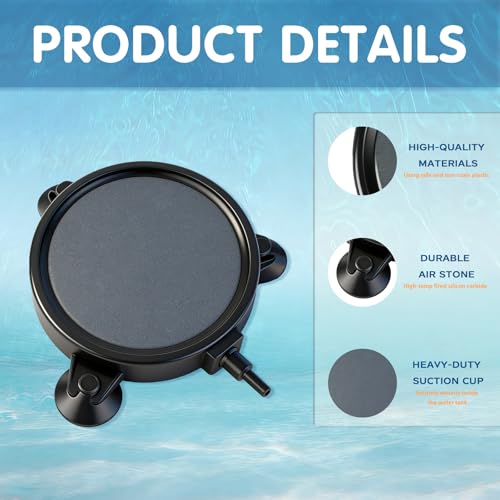Zihvfzu 2PCS 4" Aquarium Air Stone Disc with 3 Suction Cups, Bubble Diffuser for Fish Tanks, Water Tanks & Hydroponic Systems