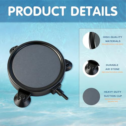Zihvfzu 2PCS 4" Aquarium Air Stone Disc with 3 Suction Cups, Bubble Diffuser for Fish Tanks, Water Tanks & Hydroponic Systems